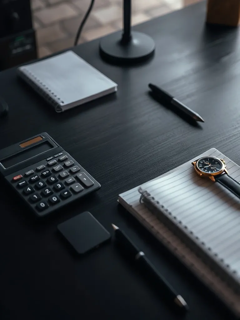 A high-contrast wide shot of a clean, minimalist workspace w